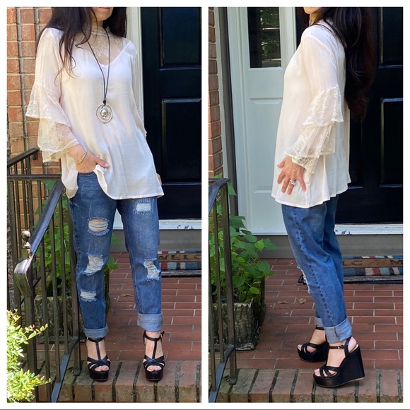 BOHO GYPSY CHIC LACE DETAIL BELL TOP - Picture 6 of 13